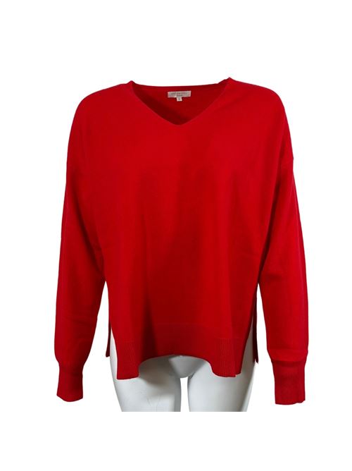 WOMEN'S V-NECK SWEATER ASYMMETRICAL CUT WITH SIDE SLITS RED ESSENTIEL STUDIO | LMD040ROSSO